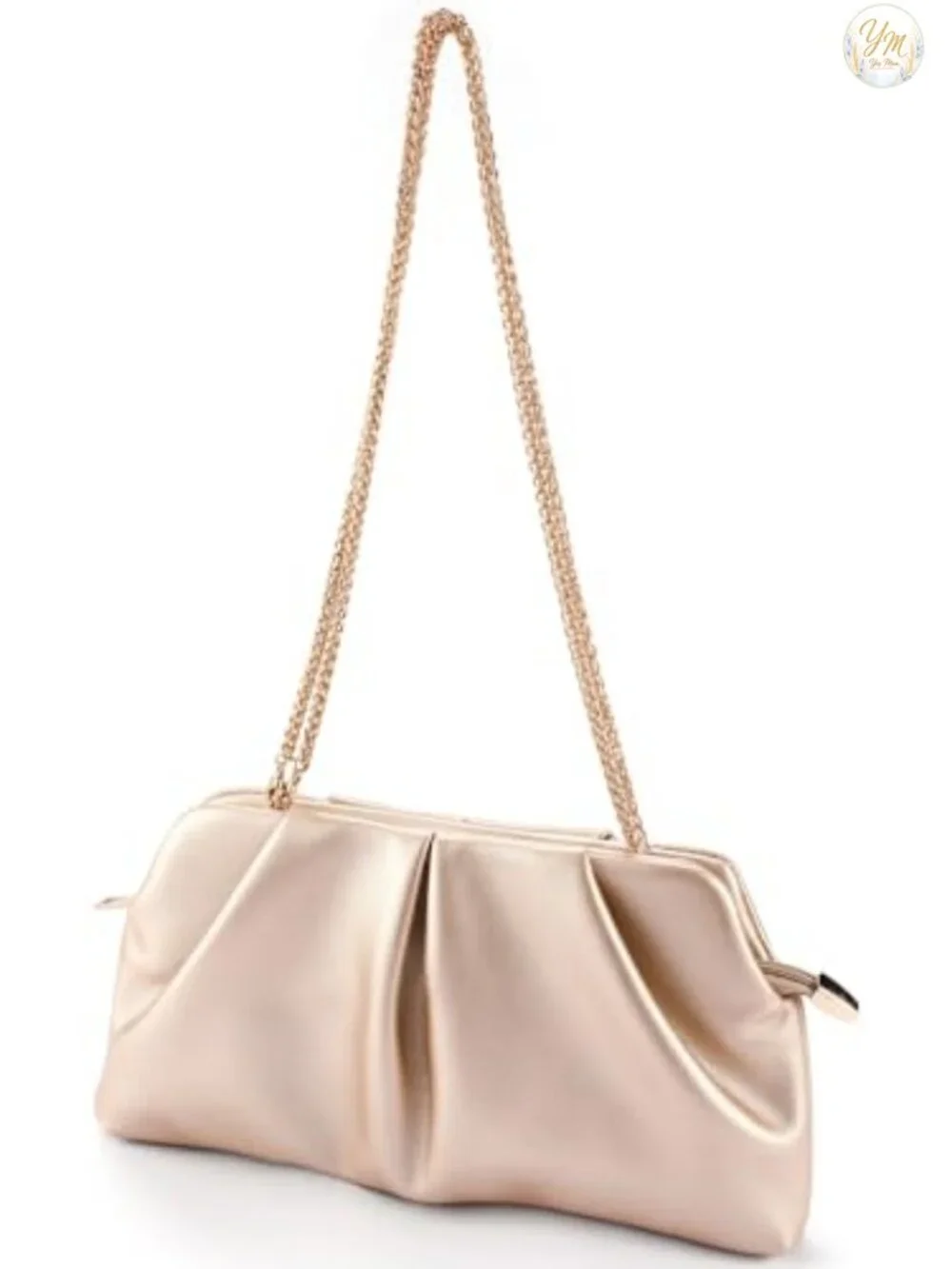 Women Clutch Bag Dressy Formal PU Leather Pleated Handbag Detachable Chain